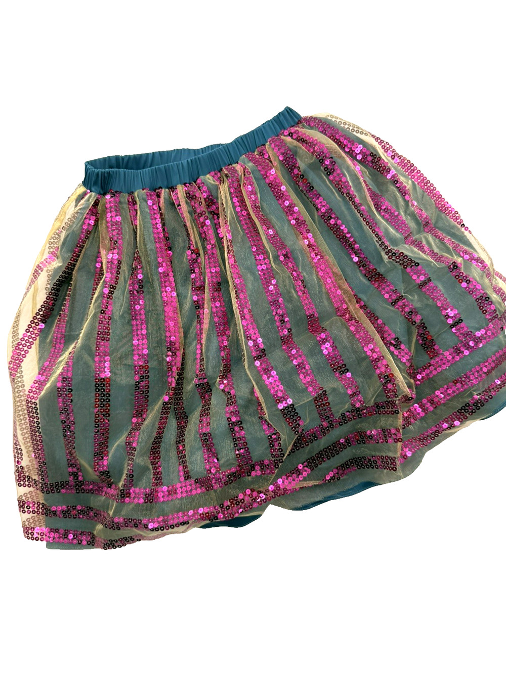Mia Joy by Joyfolie Holiday Teal Pink Gold Sequin Tulle Skirt Girls 4
